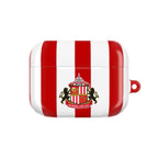 Sunderland FC AirPods case with red and white stripes and club crest, durable protective cover for AirPods and AirPods Pro
