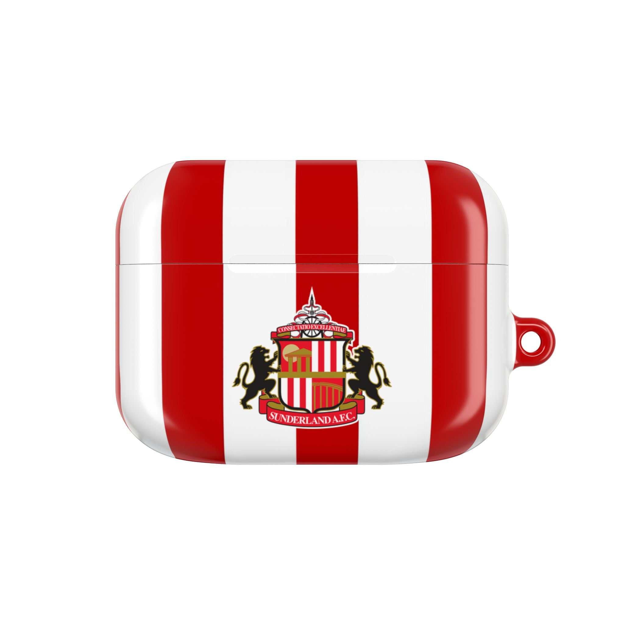 Sunderland FC AirPods case with red and white stripes and club crest, durable protective cover for AirPods and AirPods Pro
