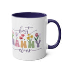Best Nanny Ever Mother's Day gift mug with floral design and blue interior.