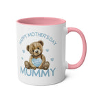 Cute bear design Mother's Day mug with pink interior and handle.