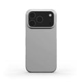 Silver slim iPhone case with glossy finish and ultra-slim, lightweight design for everyday protection and minimalist style.