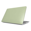 Sleek sage green MacBook protective case with slim profile, full port access, vents, and rubber feet for stability