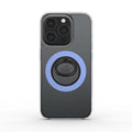 Sky blue magnetic ring holder attached to smartphone for secure grip and hands-free use