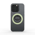 Sage green magnetic ring phone holder attached to smartphone for secure grip and hands-free use