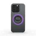 Purple magnetic ring phone holder attached to smartphone for secure grip and hands-free use