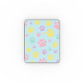 Pastel doggy paw print leather iPad case with Apple Pencil holder and microfiber lining