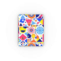 Bright geo print leather iPad case with Apple Pencil holder and shock-absorbing protection