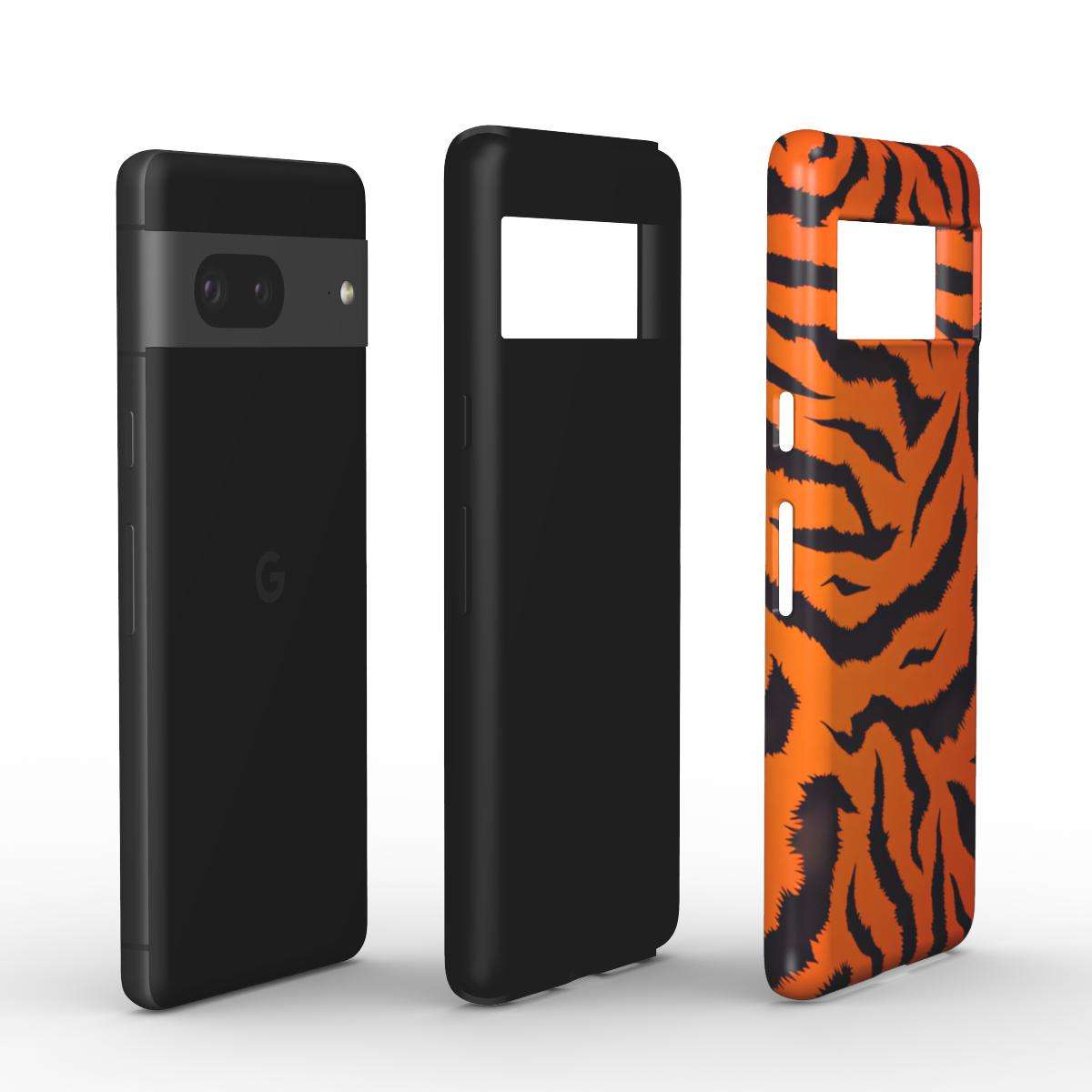 Orange Tiger Print Google Pixel Dual Layer Phone Case