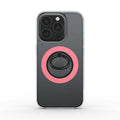 Light coral magnetic ring phone holder attached to smartphone for secure grip and hands-free use