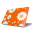Orange Daises MacBook protective case with slim profile, vents, and full port access