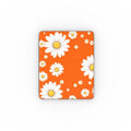 Orange Daises Leather Apple iPad case with built-in Apple Pencil holder and premium vegan saffiano leather exterior