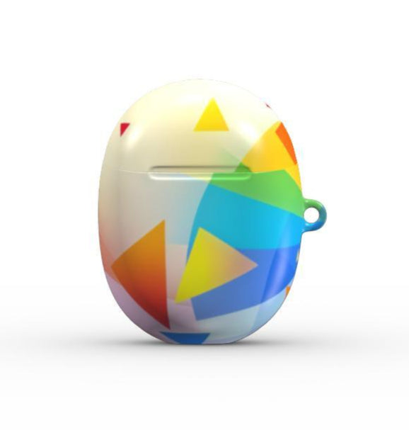 Colorful geometric protective hard shell case for Google Pixel Buds Pro and Pro 2 with glossy finish and wireless charging compatibility