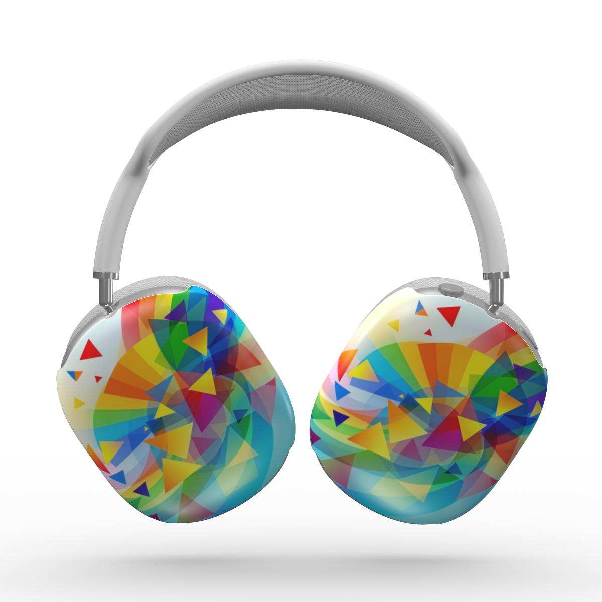 Geometric Pride Apple AirPods Max case with vibrant multicolor geometric pattern, lightweight and protective cover for headphones.