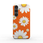 Slim Samsung phone case with orange daisies design, lightweight and protective