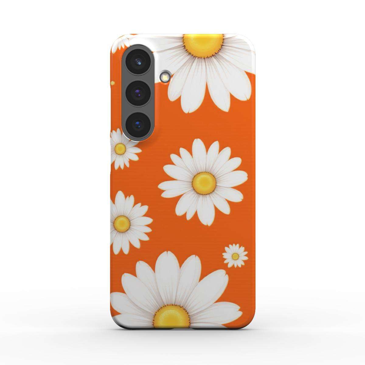 Slim Samsung phone case with orange daisies design, lightweight and protective