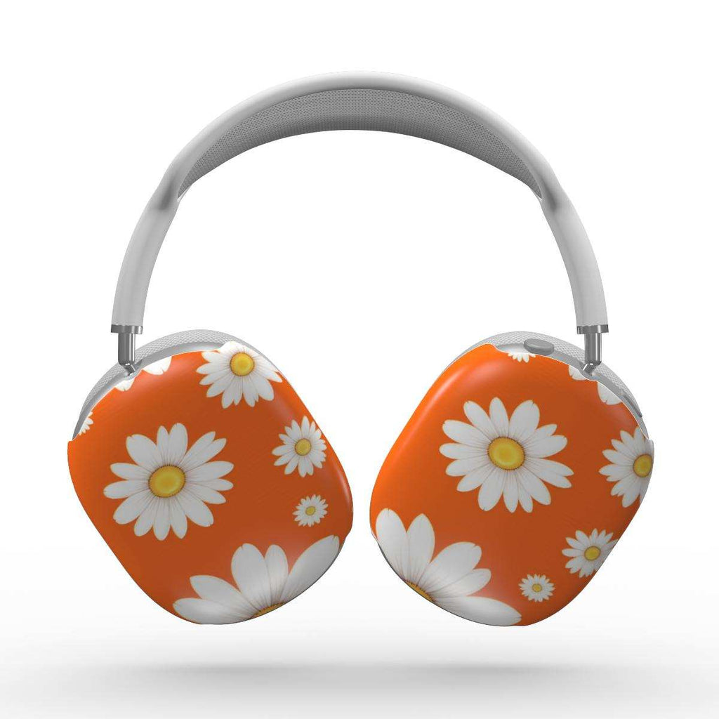 Orange Daises Apple AirPods Max case with vibrant orange and white floral design