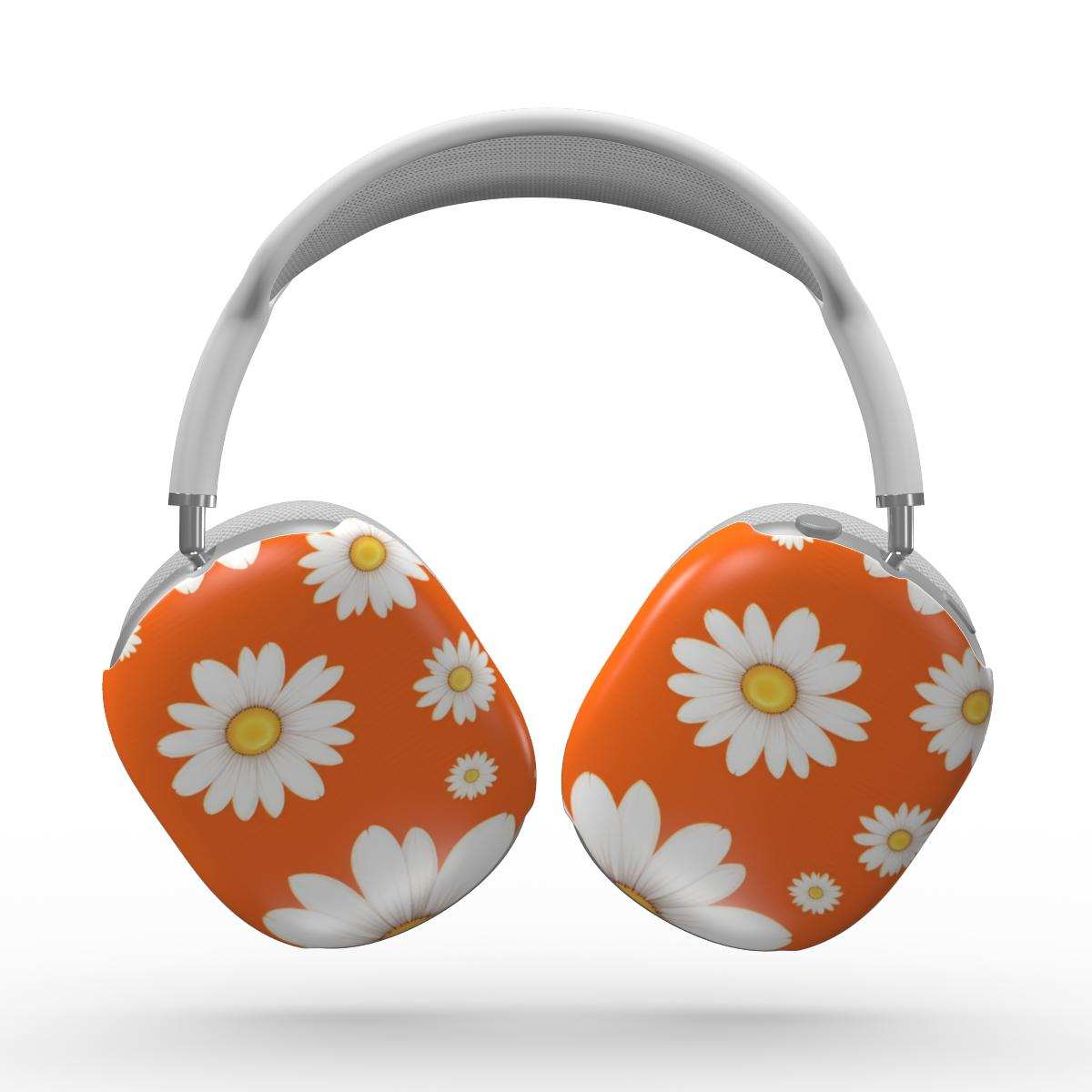 Orange Daises Apple AirPods Max case with vibrant orange and white floral design