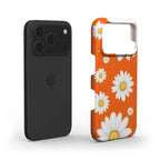 Sleek slim iPhone case with orange daises pattern, lightweight and protective against scratches and drops.