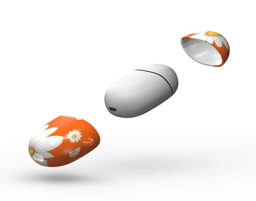 Orange daises protective hard shell case for Google Pixel Buds Pro with glossy finish and floral design