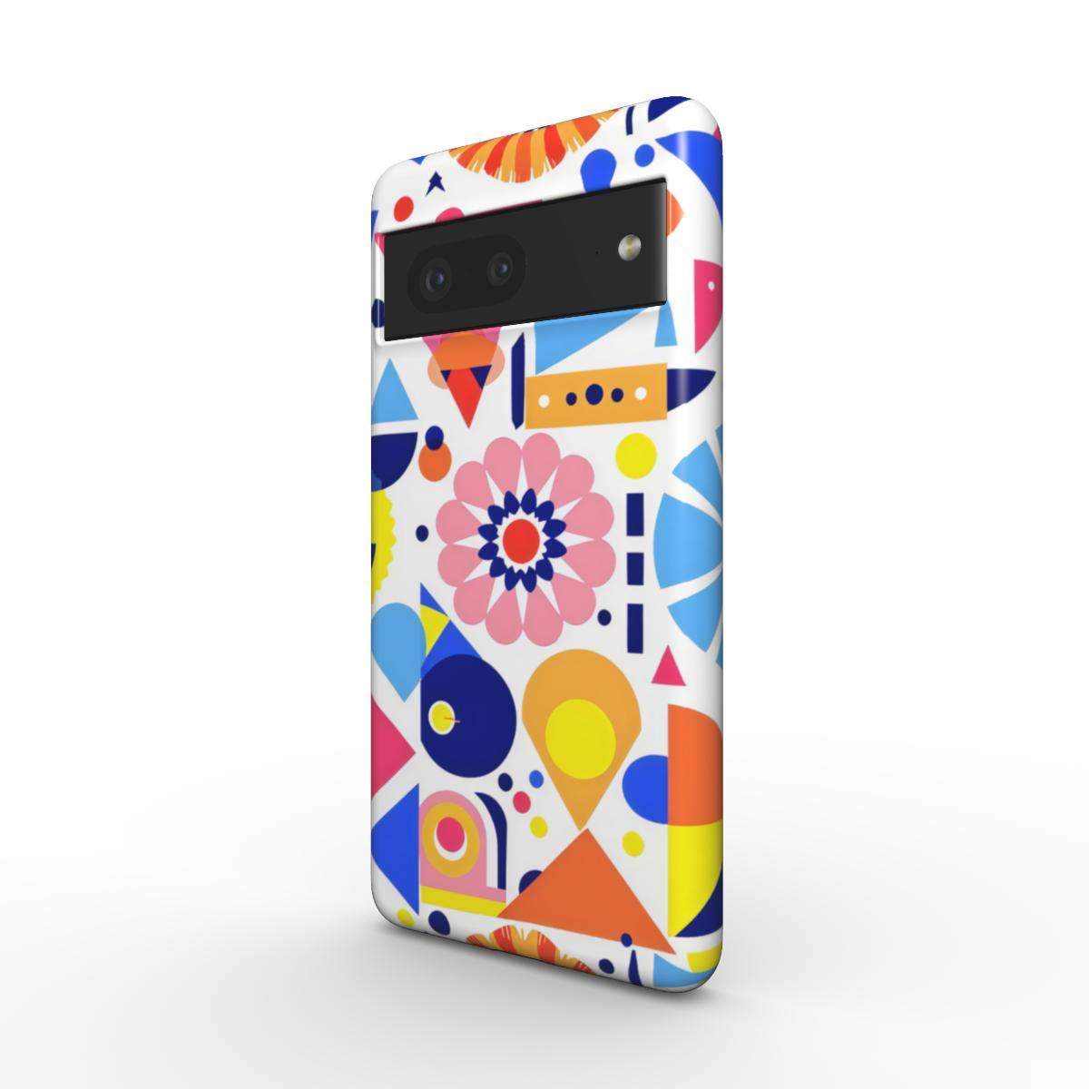 Bright Geo Print dual layer protective phone case for Google Pixel with colorful geometric design and glossy finish