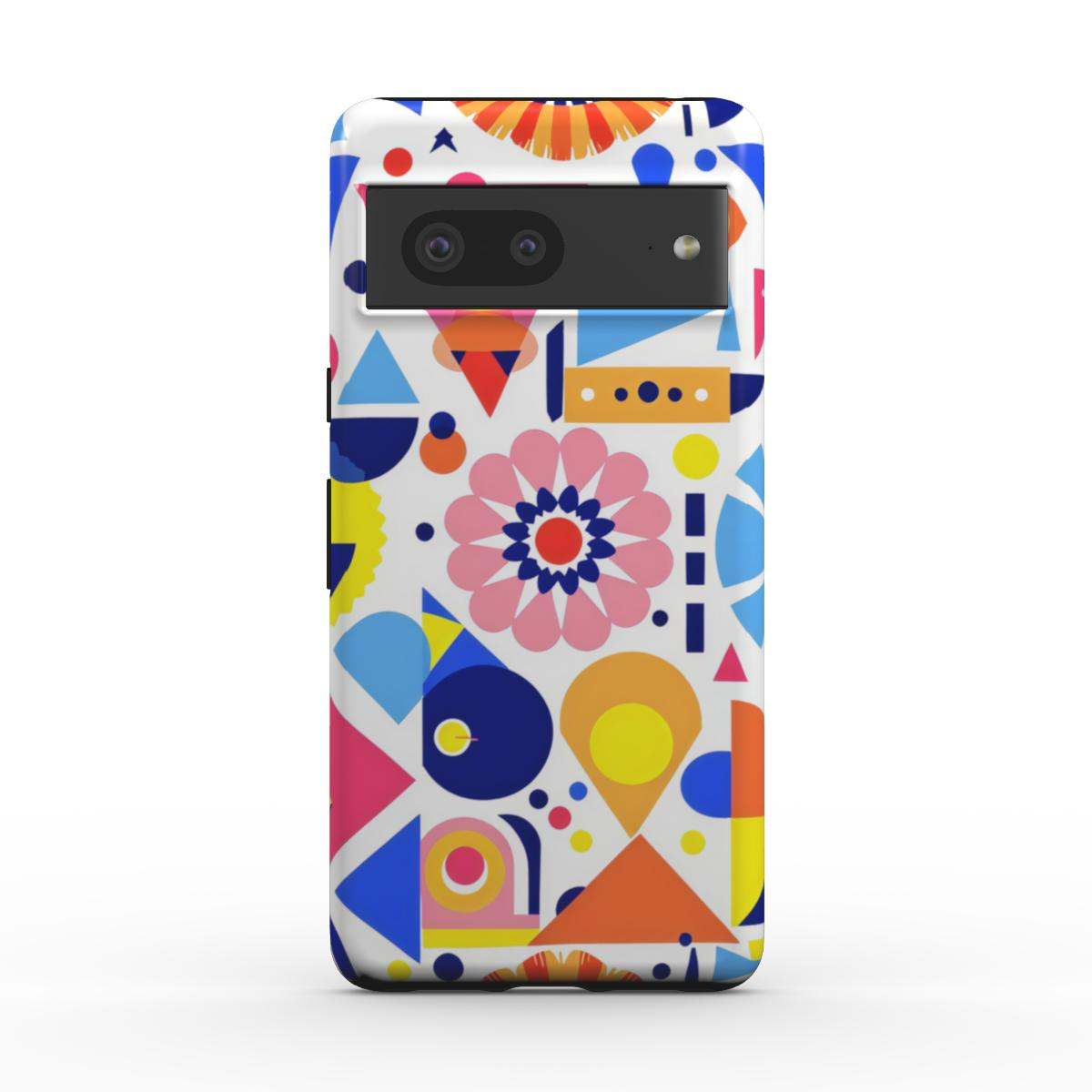 Bright Geo Print dual layer protective phone case for Google Pixel with shock-absorbing TPU liner and glossy finish