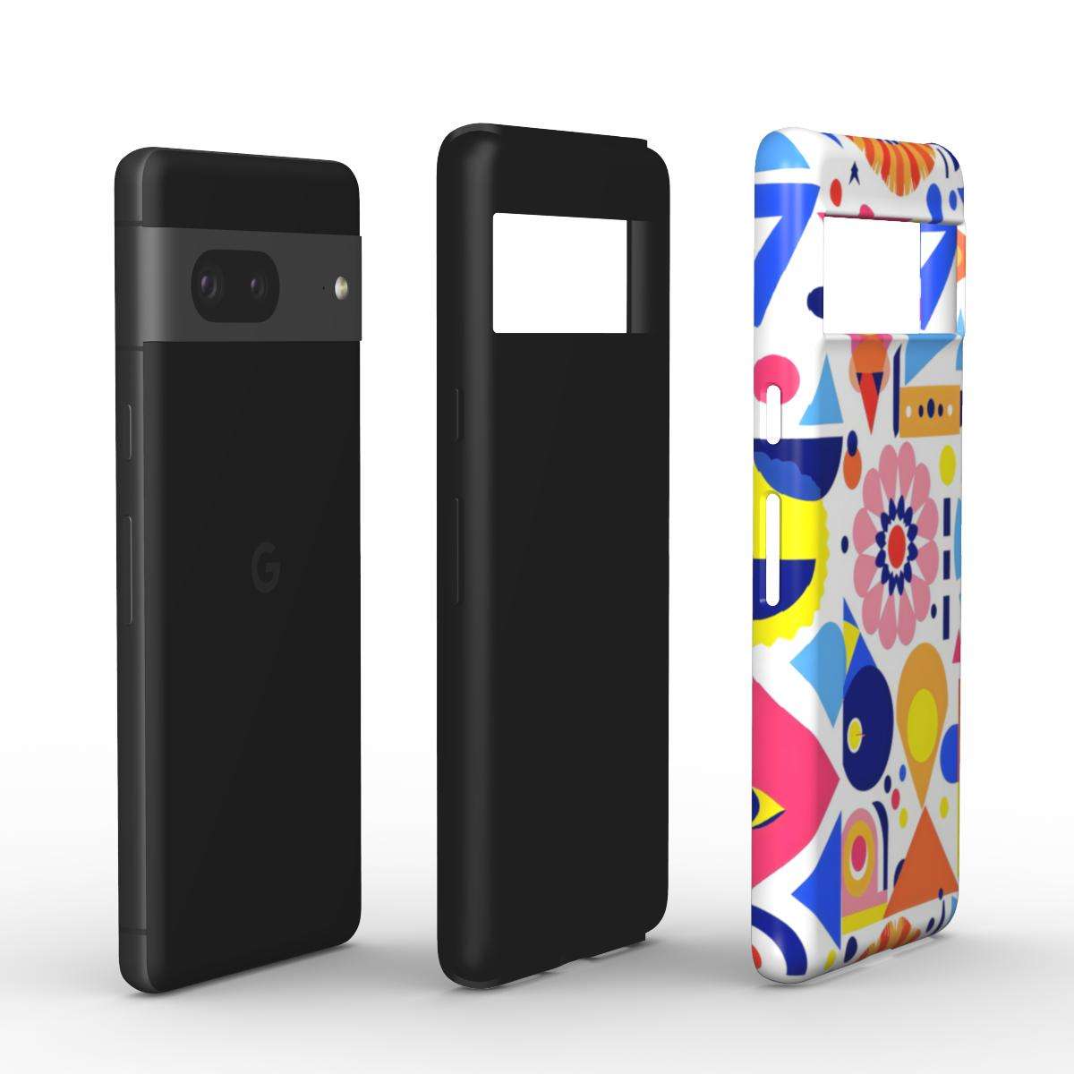 Bright Geo Print dual layer protective case for Google Pixel with shock-absorbing TPU liner and glossy finish