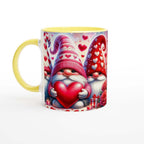Cute Gnome Valentines Day Mug with heart design, perfect sweet coffee cup gift.