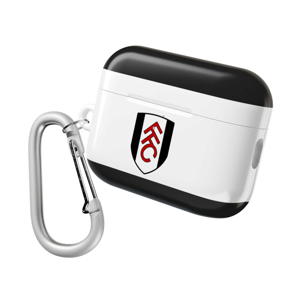 Fulham FC AirPods protective hard case with black and white club crest and carabiner clip
