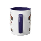 Sarcasm Coffee Mug with quirky dog design and blue handle.