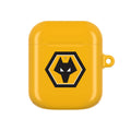Wolves FC AirPods protective case with gold and black wolf crest, shock-resistant and wireless charging compatible