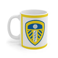 Leeds United mug with vibrant white design, 11oz ceramic, microwave and dishwasher safe, perfect gift for fans