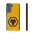 Wolves FC Magnetic Samsung Case in gold and black with dual-layer protection and wireless charging compatibility