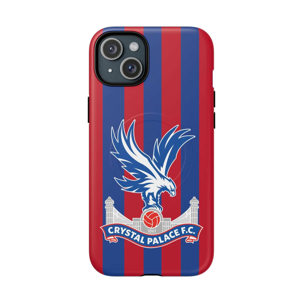 Crystal Palace MagSafe iPhone case with club colors and crest, dual layer protection, and MagSafe compatibility