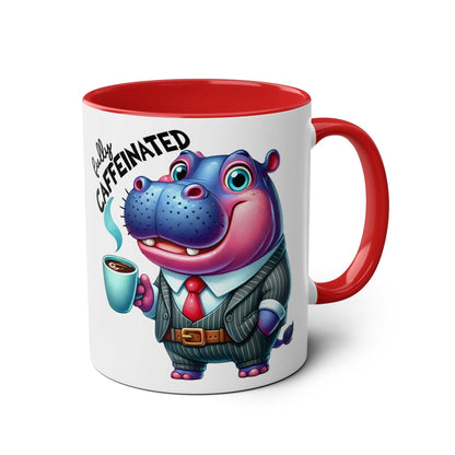 Fun Sarcastic Coffee Mug with Hippo Design and Red Handle, 11oz Ceramic