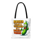 Busier Than a Cucumber Tote Bag with cheeky design and colorful handles, durable and lightweight tote for everyday use