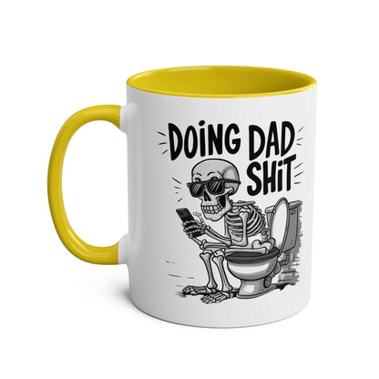 Fun Fathers Day Gift Mug with skeleton design, yellow interior, perfect dad gift.