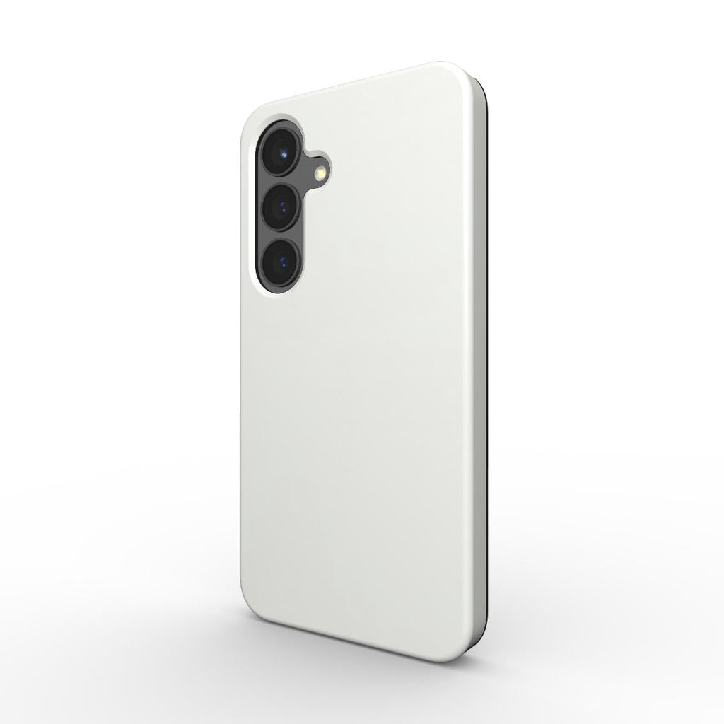 White Shadow Samsung dual layer phone case with glossy finish and shock-absorbing TPU liner