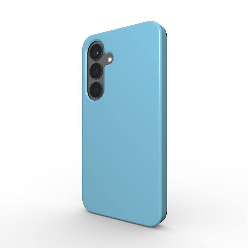 Vivid Sky Blue Samsung dual layer phone case with glossy finish and shock-absorbing TPU liner