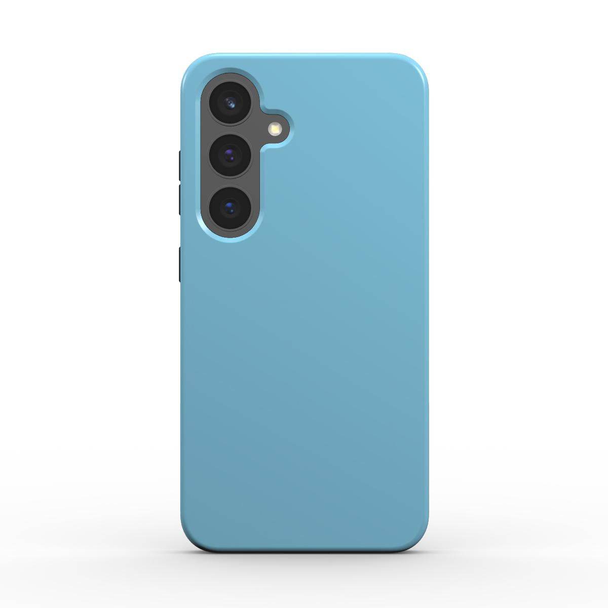 Vivid Sky Blue Samsung dual layer phone case with glossy finish and shock-absorbing TPU lining