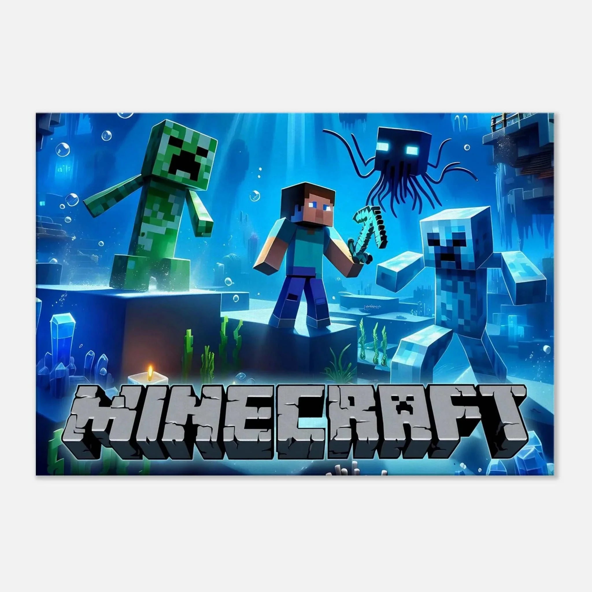 Vibrant Minecraft wall canvas with iconic pixelated scenes, perfect for fans.