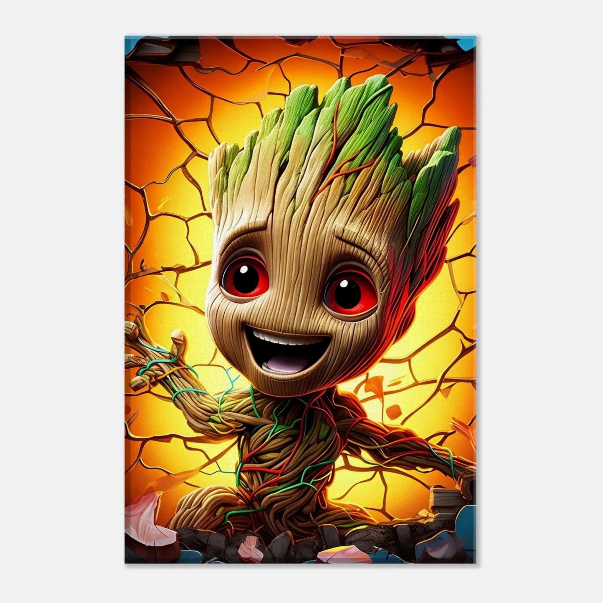 Baby Groot wall canvas featuring vibrant detail, perfect for adding charm to any room.