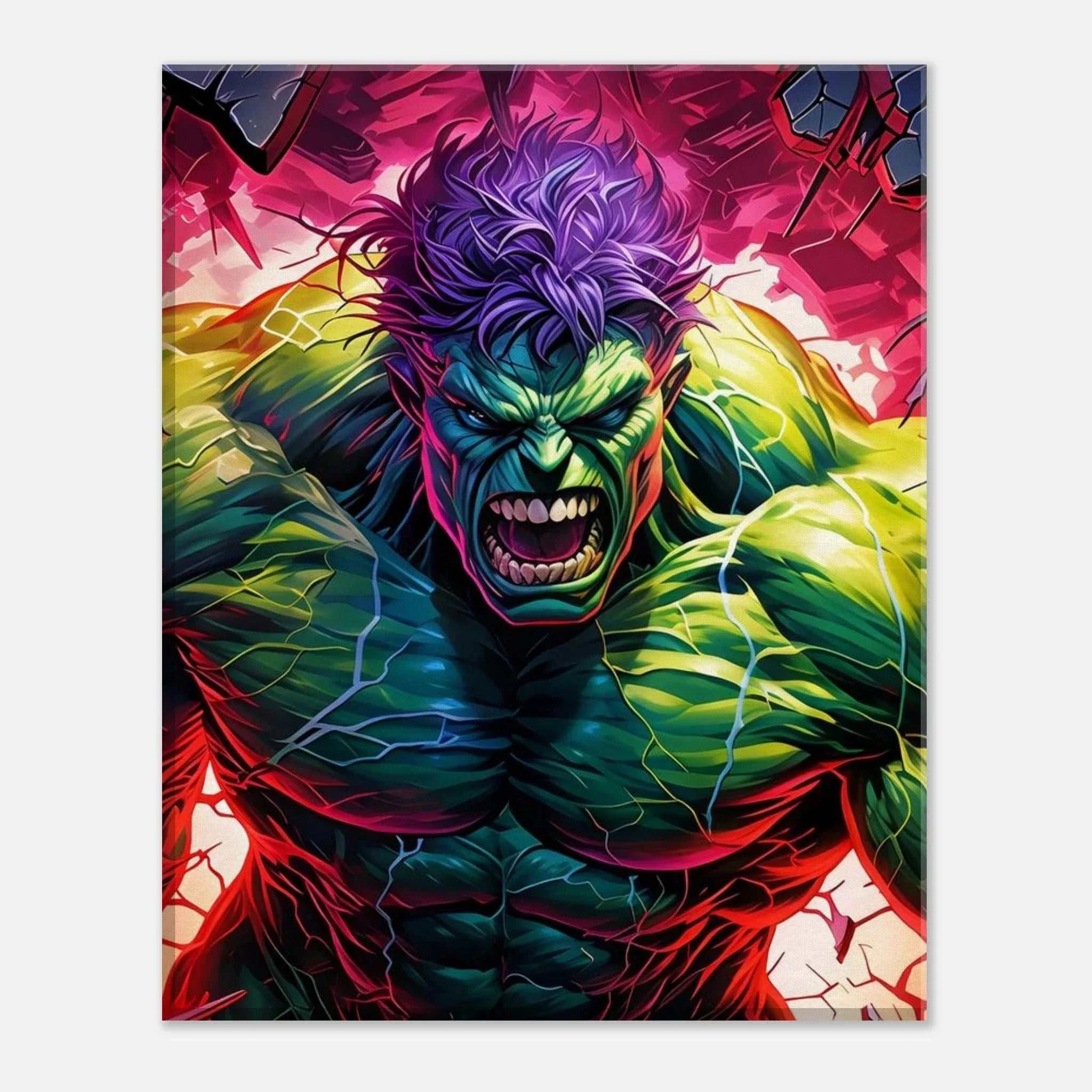 Incredible Hulk wall canvas with vibrant colors showcasing Hulk's strength and green hues.