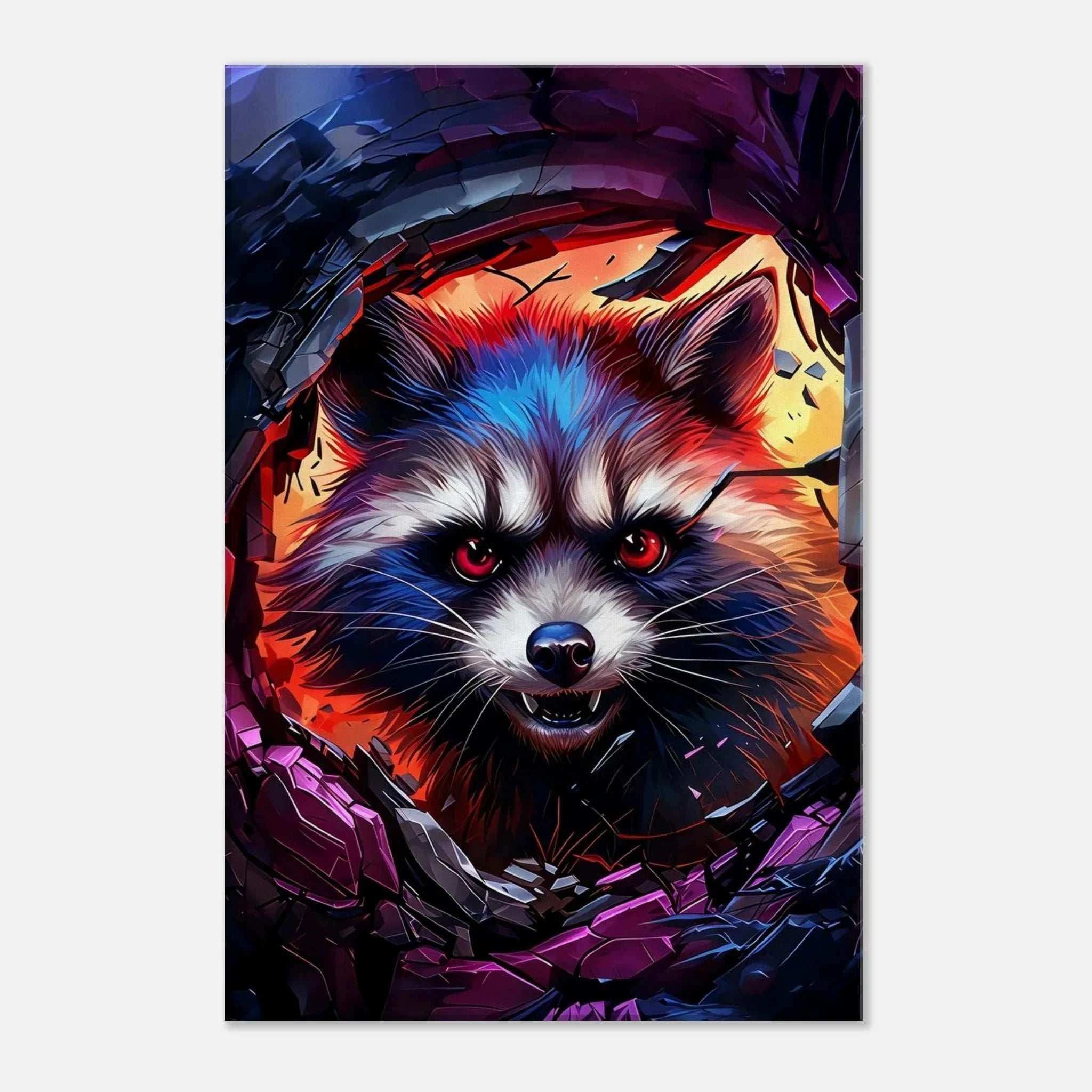 Rocket Raccoon wall canvas with dynamic cosmic artwork and vibrant colors.
