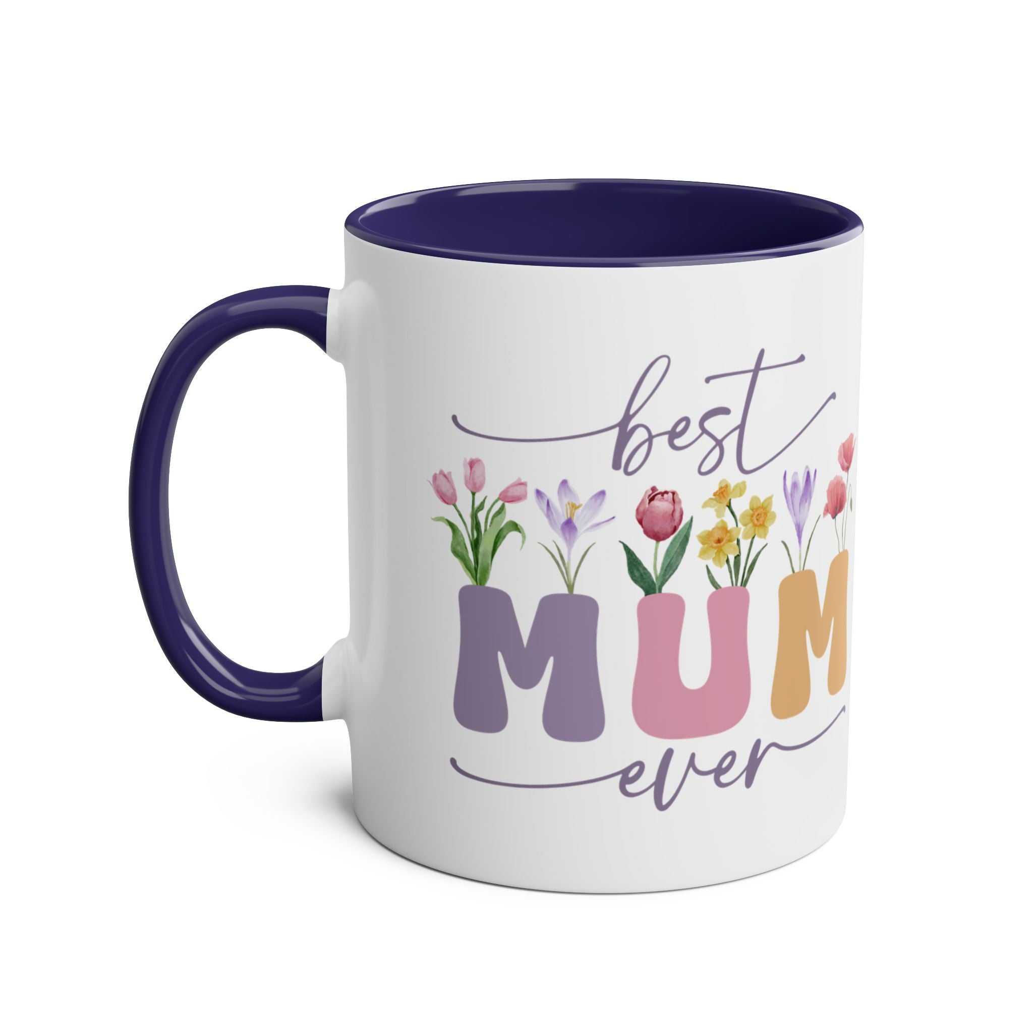 Best Mum Ever mug with floral design, glossy finish, ceramic, 11oz, microwave and dishwasher safe, ideal Mother's Day gift.