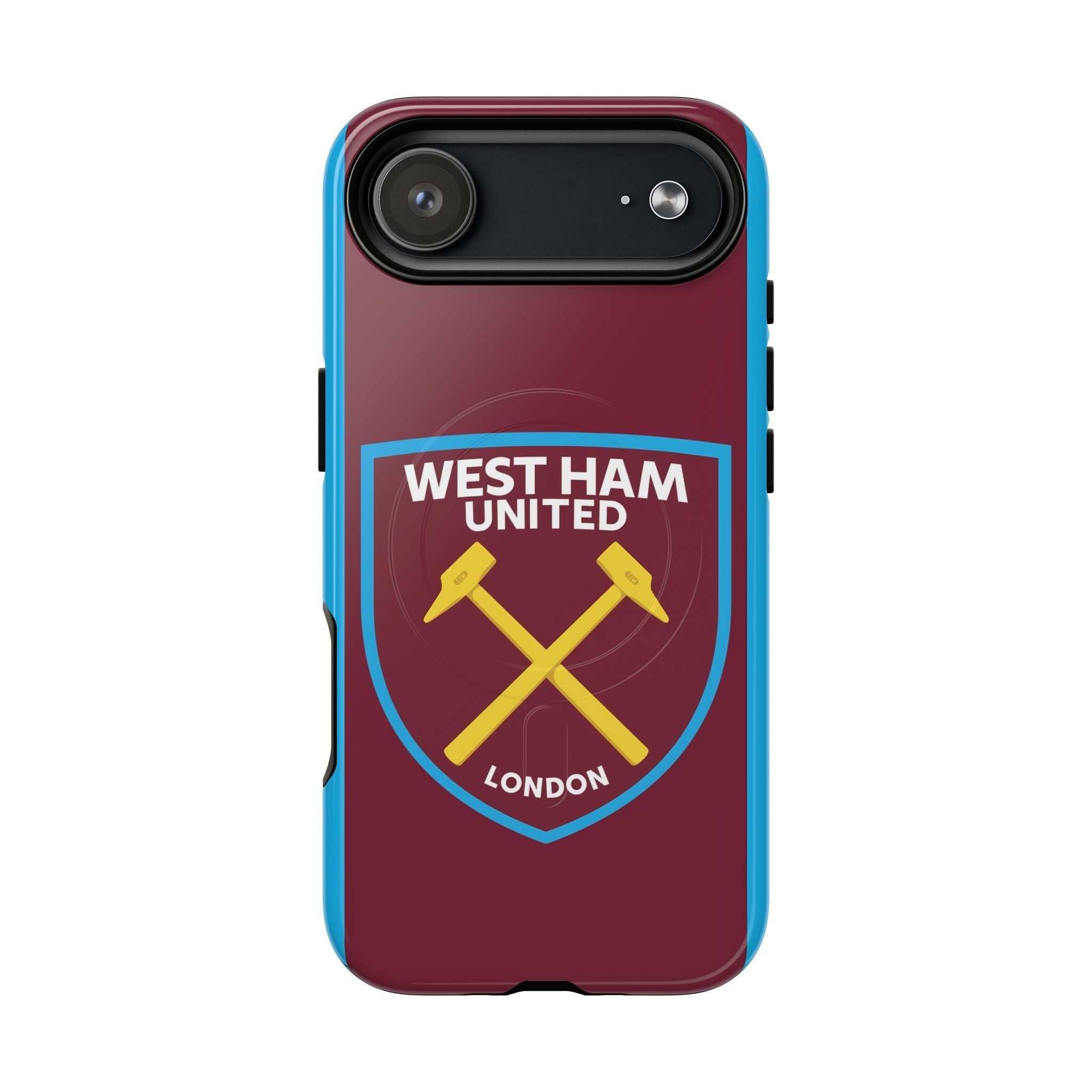 West Ham Utd MagSafe iPhone case with club crest and claret blue colors, durable dual-layer protection