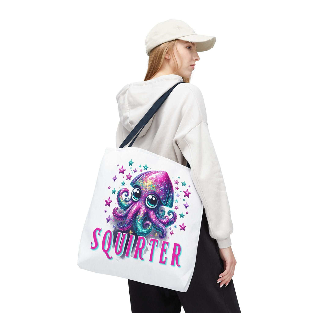 Cheeky Squirter Squid Tote Bag with durable spun polyester and colorful handles, perfect for daily use and shopping.