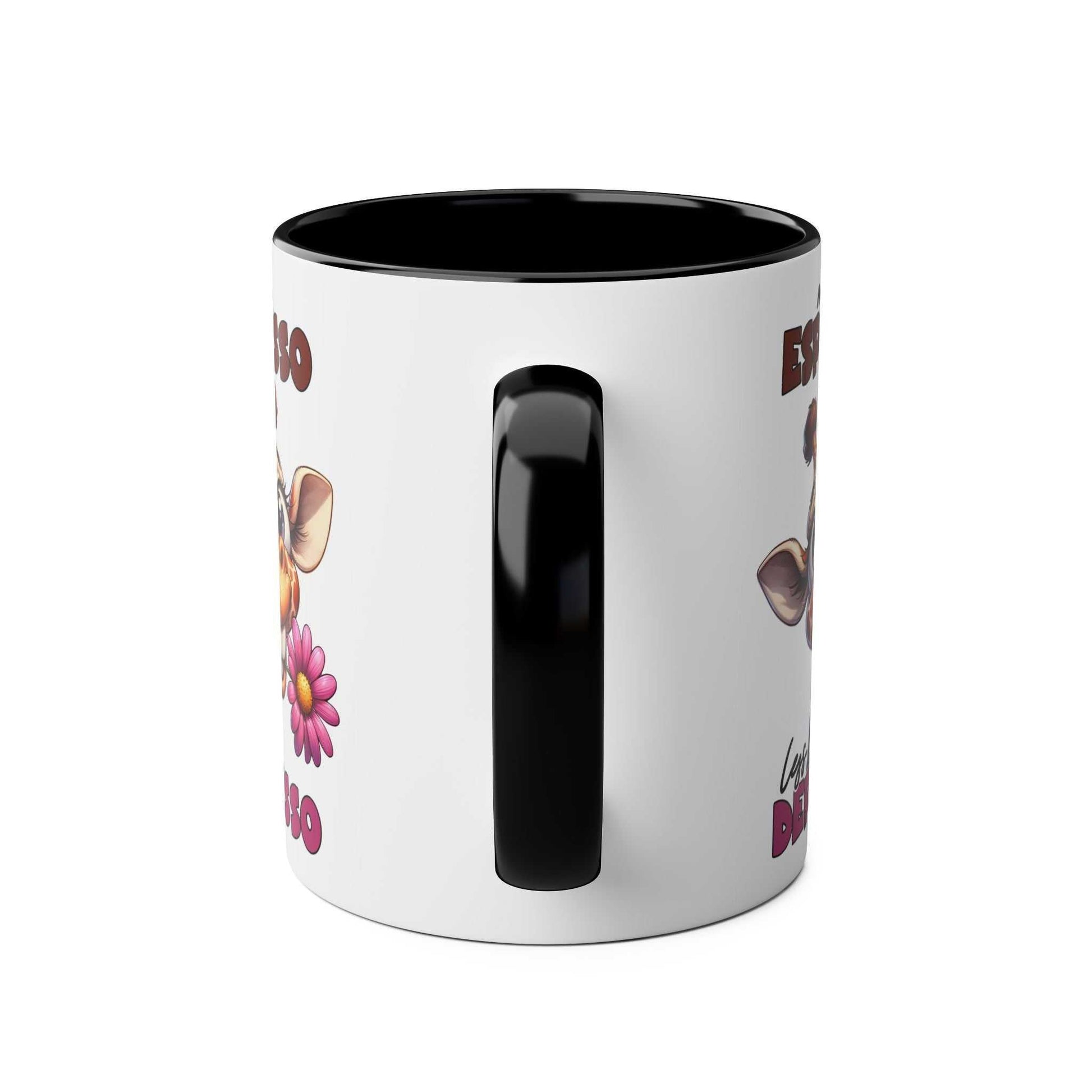 More Expresso Coffee Mug with quirky giraffe design and glossy finish.