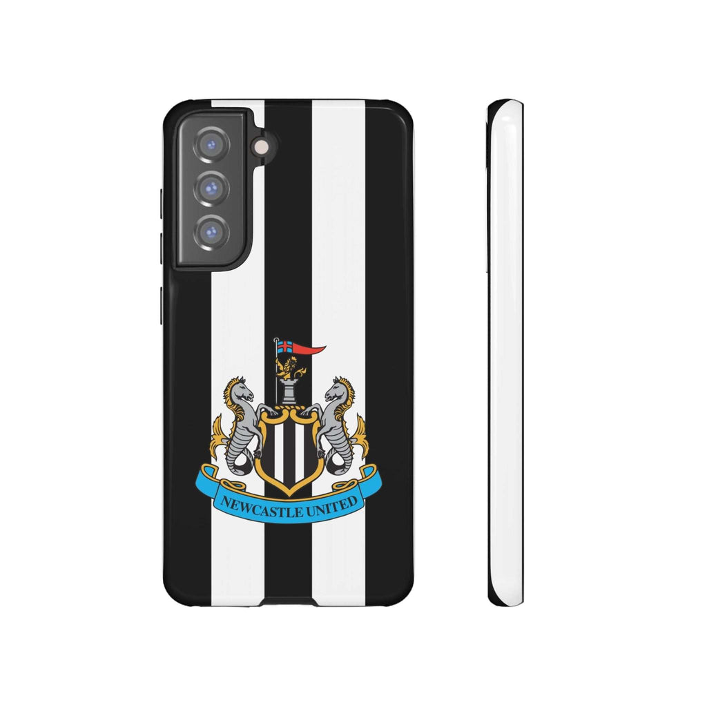 Newcastle United black and white Samsung phone case with magnetic wireless charging and dual-layer protection