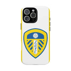 Leeds Utd MagSafe iPhone case with club crest, white and yellow design, dual-layer protection, MagSafe compatible, slim and durable.