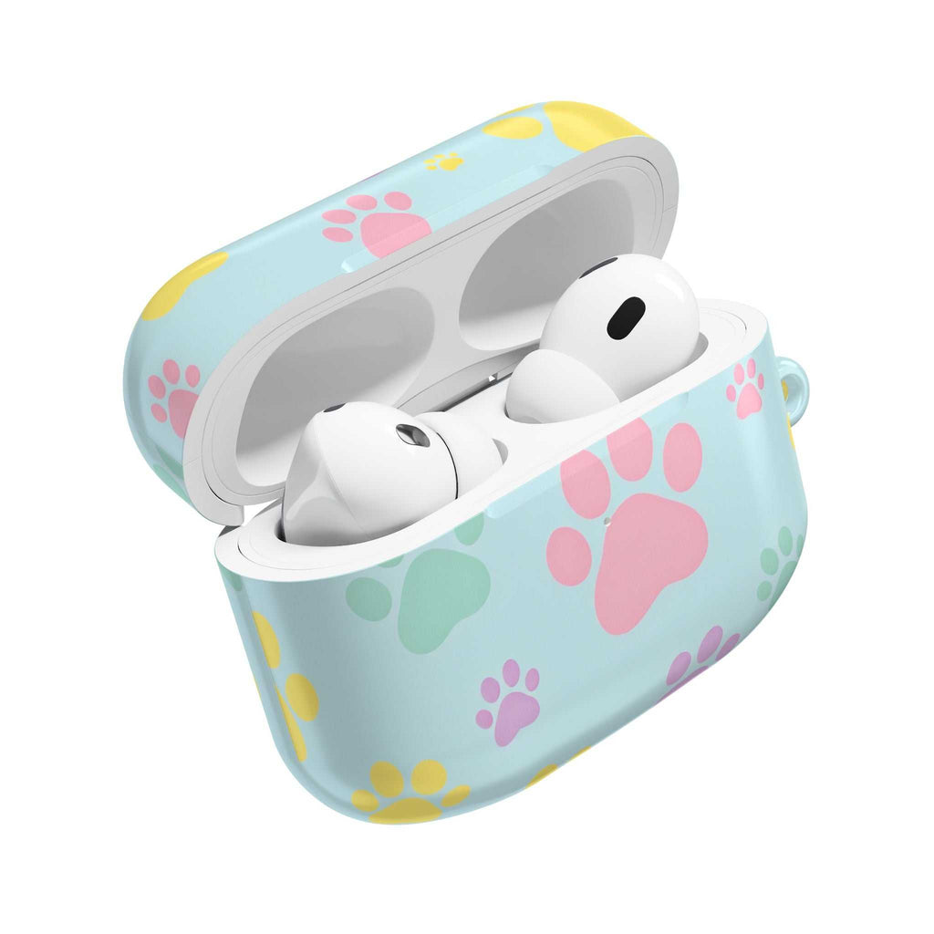 Pastel doggy paw pattern protective hard shell case for AirPods and AirPods Pro in vibrant pastel colors